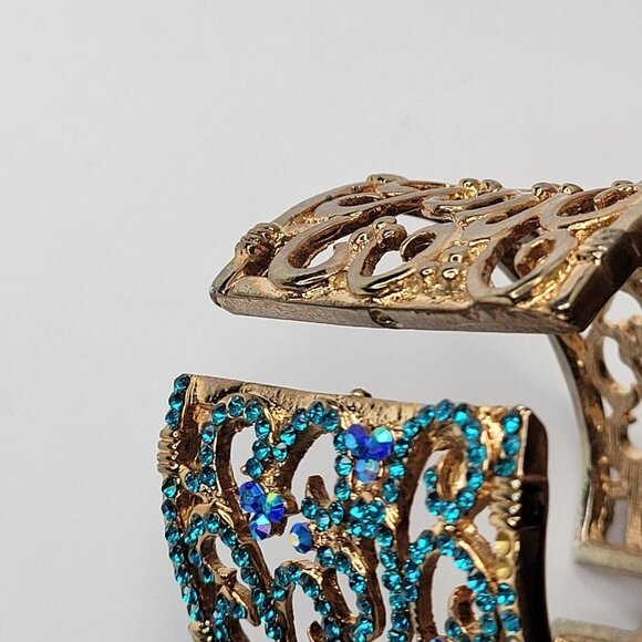 Large Blue Crystal Rhinestone Hinged Bracelet - Picture 5 of 8